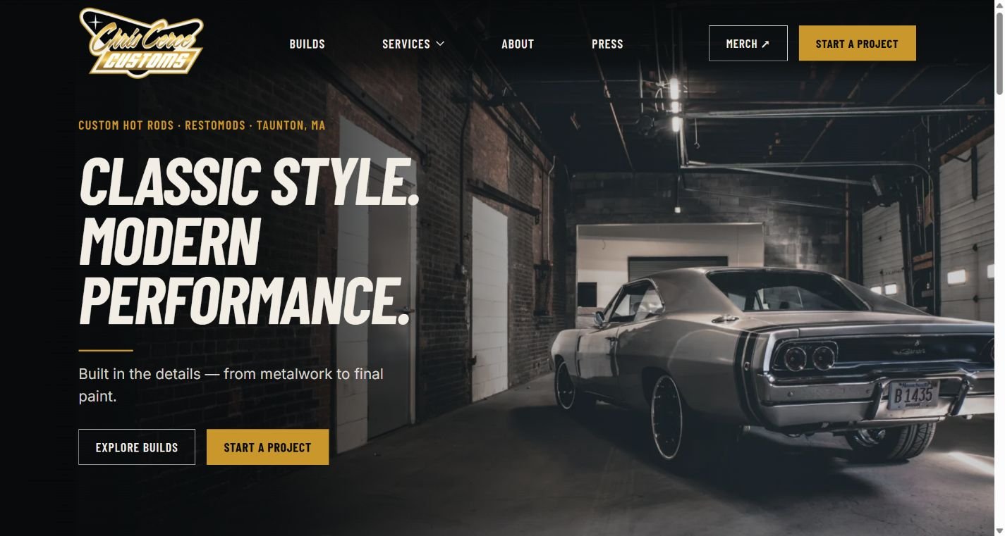 Chris Cerce Customs desktop website view