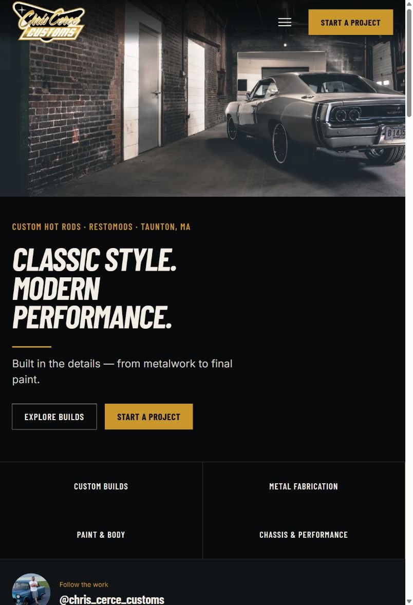 Chris Cerce Customs tablet website view