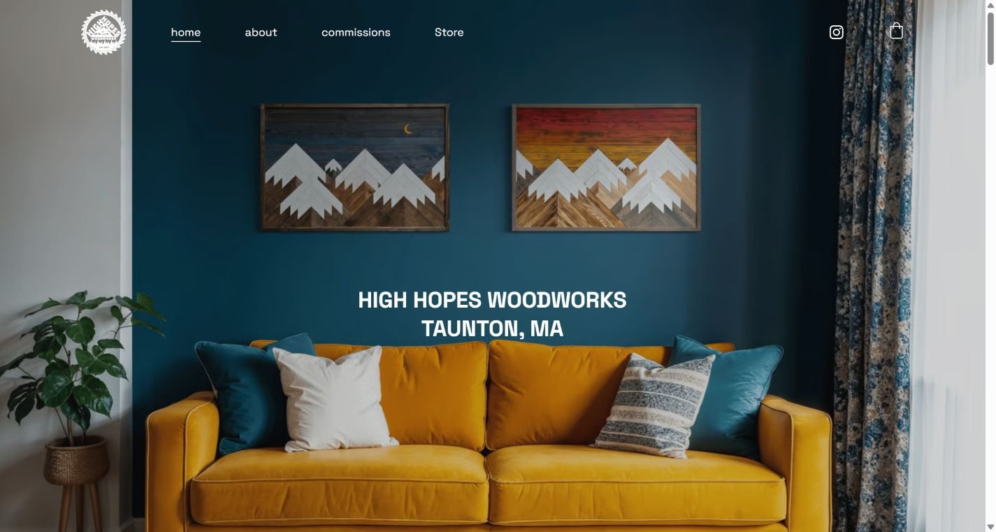 High Hopes Woodworks desktop website view