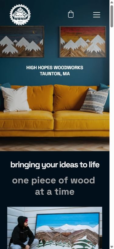 High Hopes Woodworks mobile website view