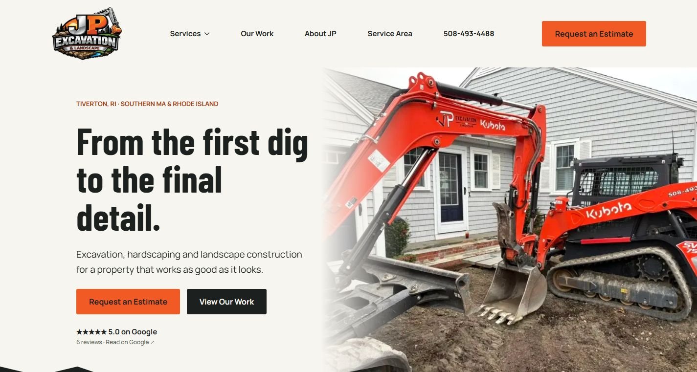 JP Excavation and Landscape rebuilt WordPress website - desktop view