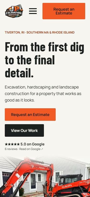 JP Excavation and Landscape rebuilt WordPress website - mobile view