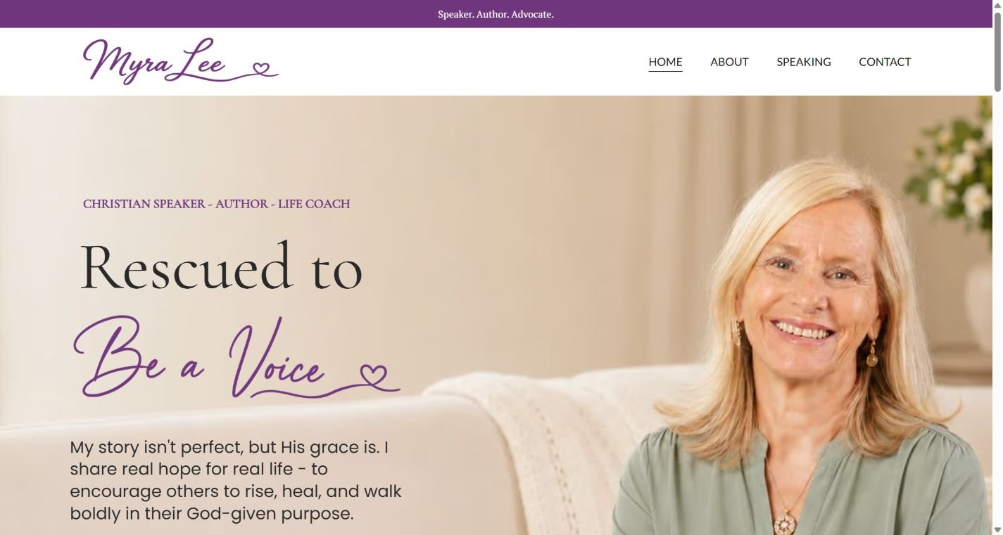 Myra Lee Speaks desktop website view