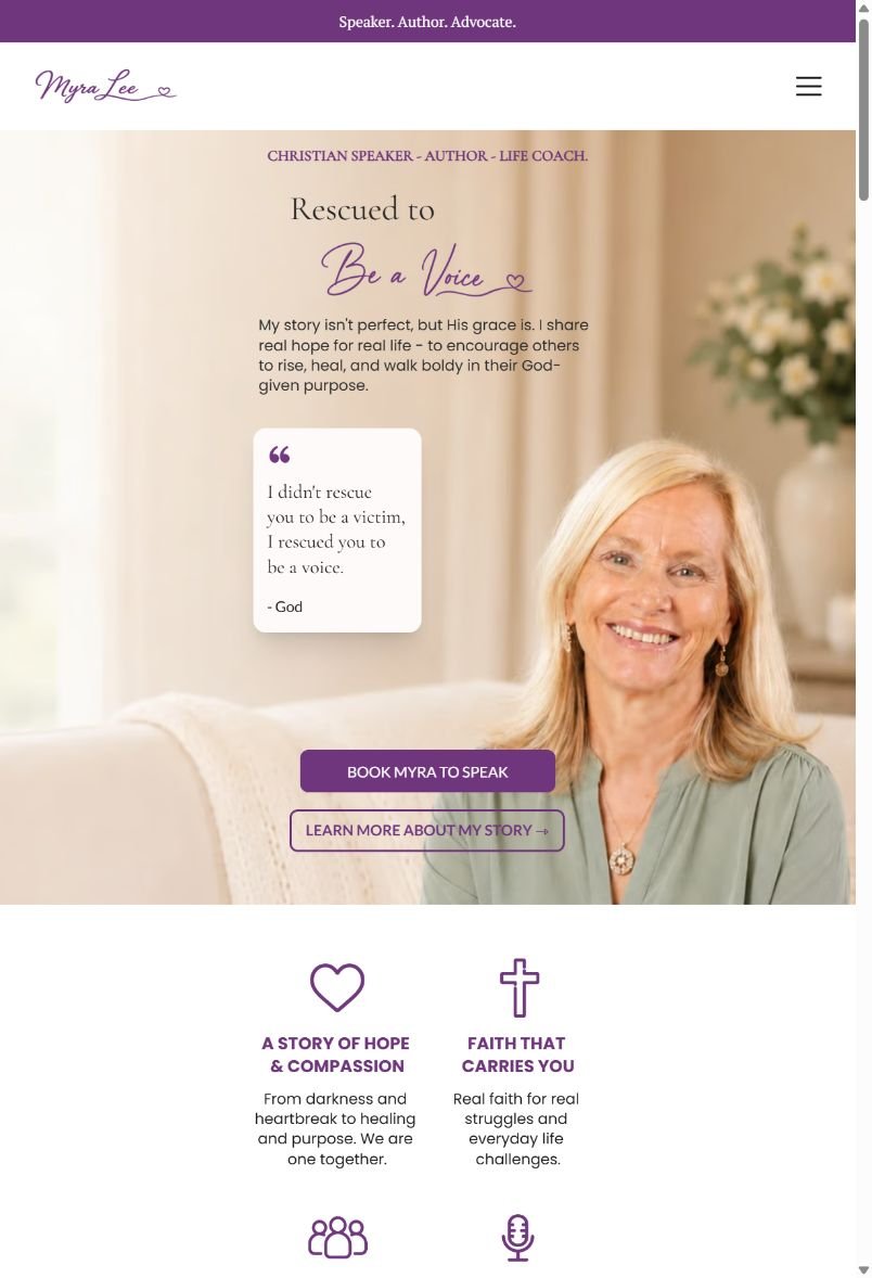 Myra Lee Speaks tablet website view