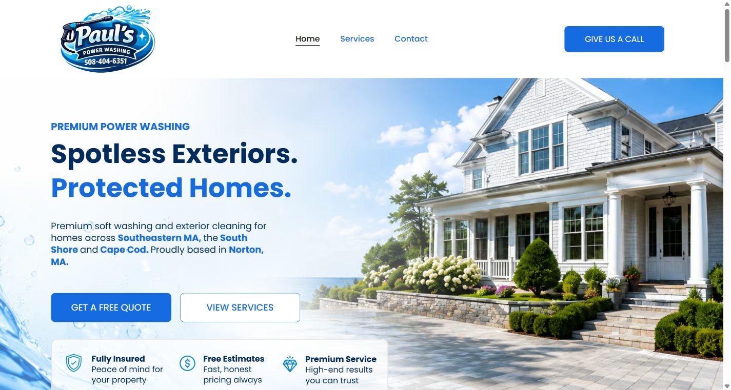 Paul's Power Washing desktop website view