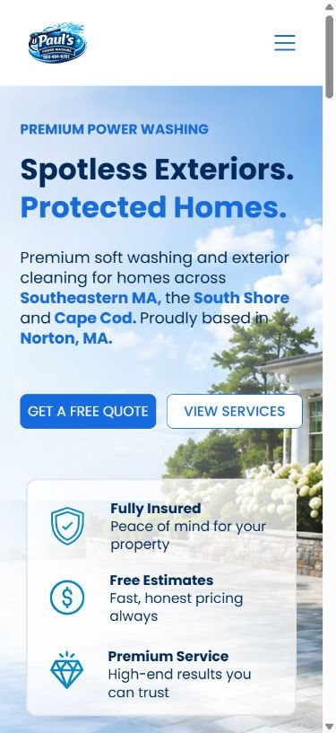 Paul's Power Washing mobile website view
