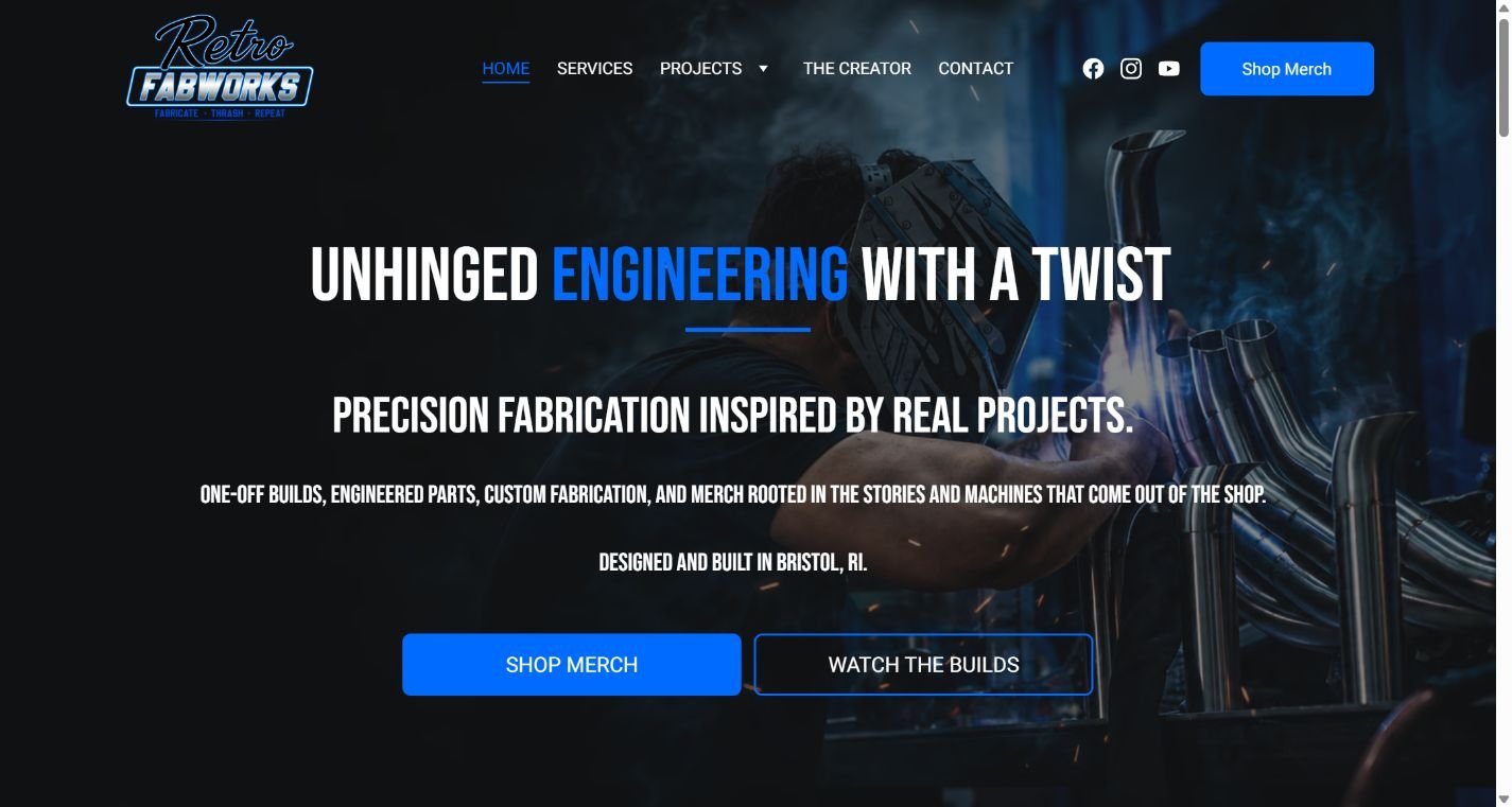 Retro Fabworks desktop website view