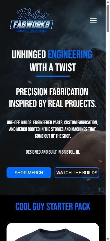Retro Fabworks mobile website view
