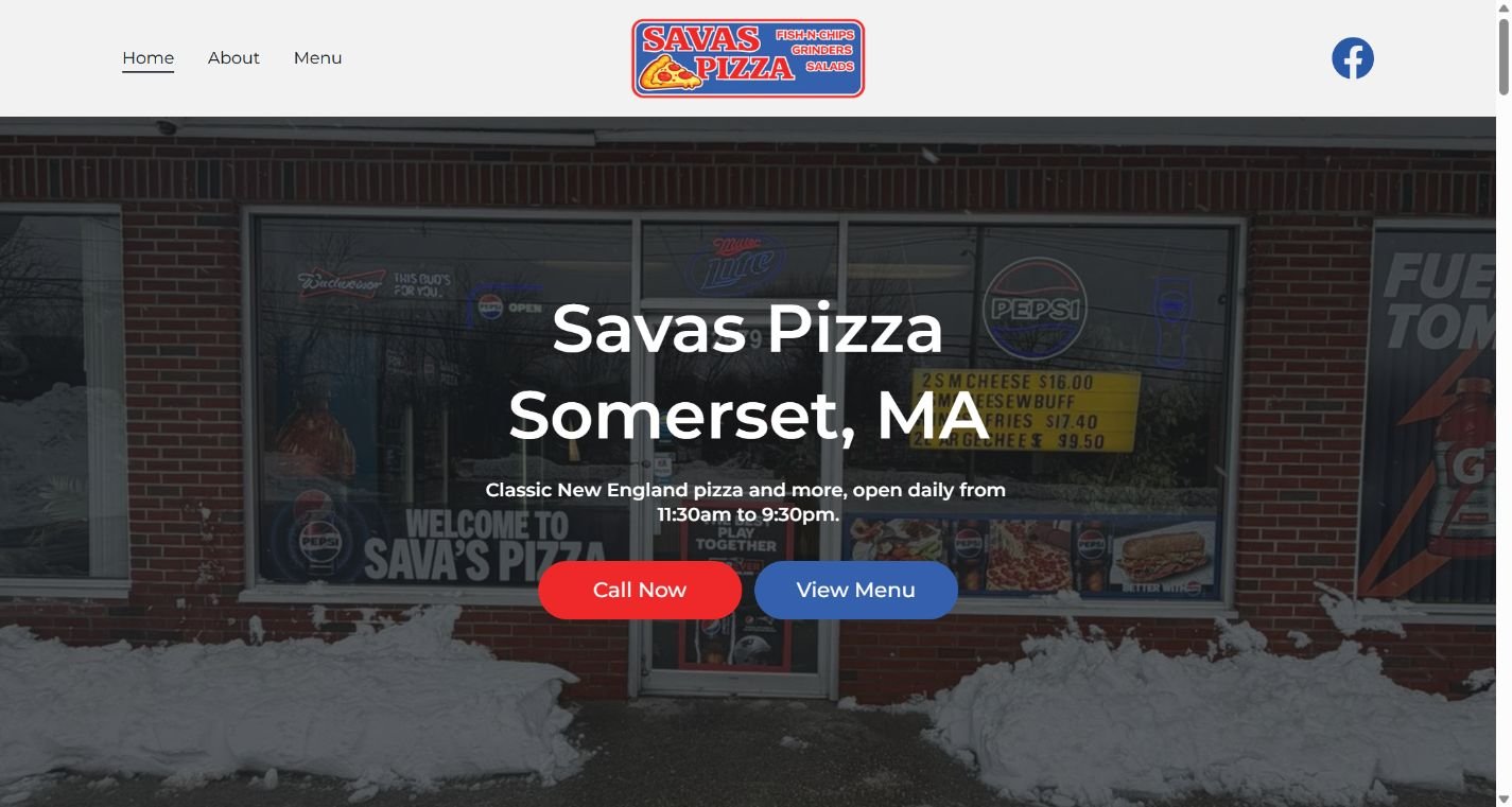 Savas Pizza desktop website view