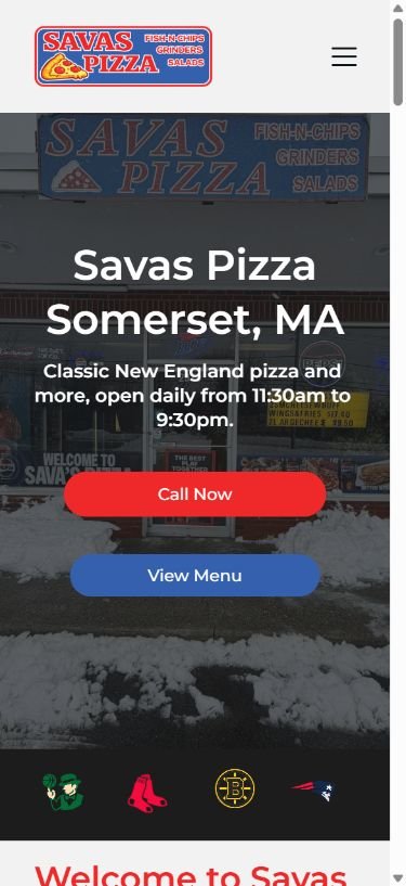 Savas Pizza mobile website view